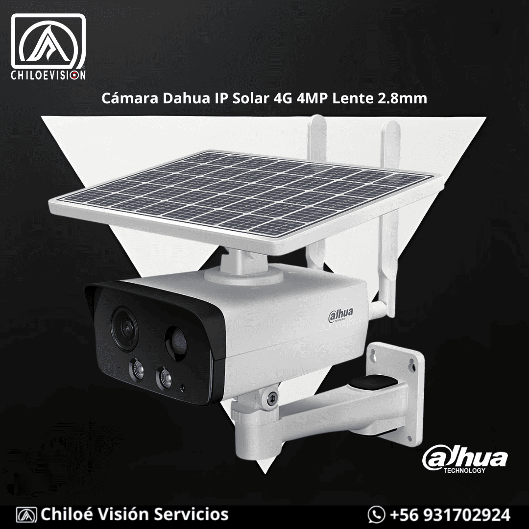 Cámara de seguridad Dahua IP de 4 megapíxeles con alimentación solar y conectividad 4G, chiloe vision servicios