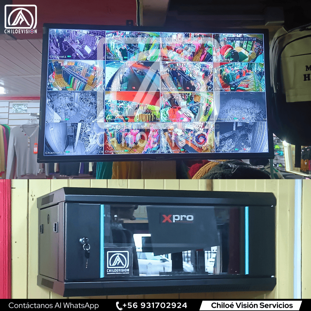 Vista General del Sistema CCTV en Chiloé – Monitoreo en Vivo + Gabinete Profesional