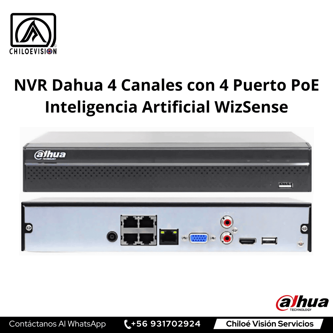 NVR Dahua 4 Canales con 4 Puertos PoE – Inteligencia Artificial WizSense