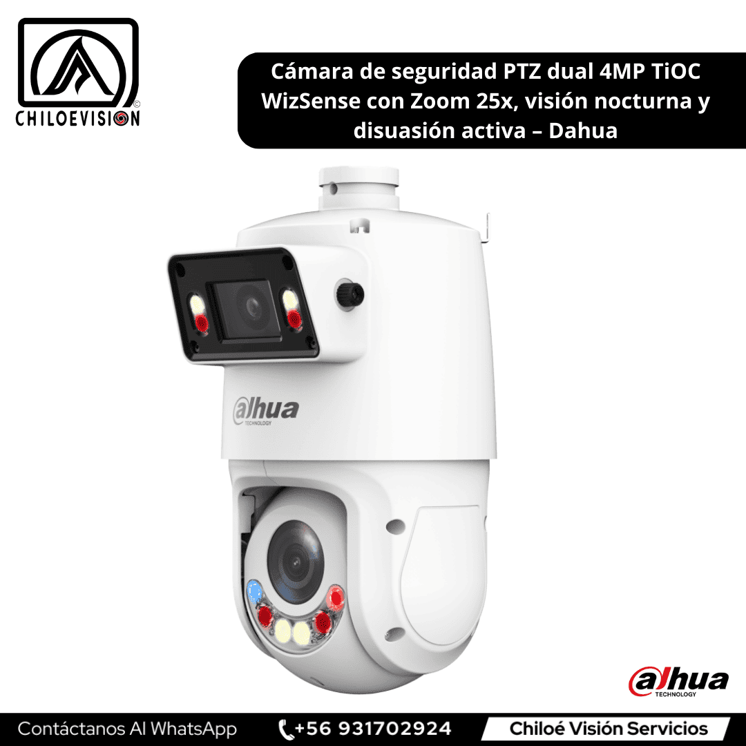 Cámara de seguridad PTZ dual 4MP TiOC WizSense con Zoom 25x, visión nocturna y disuasión activa – Dahua