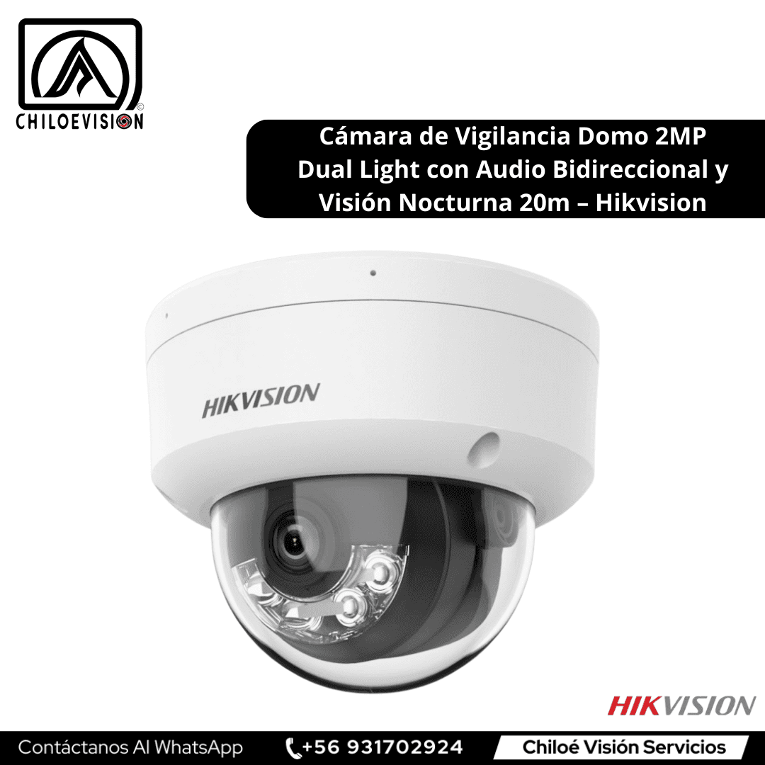 Cámara de Vigilancia Domo 2MP Dual Light con Audio Bidireccional y Visión Nocturna 20m – Hikvision