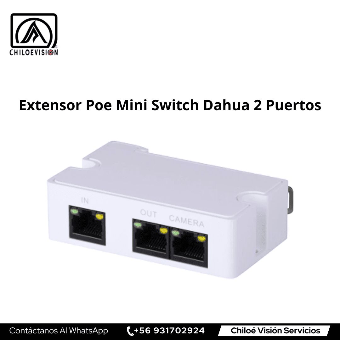 Extensor PoE Mini Switch Dahua 2 Puertos en Chiloé